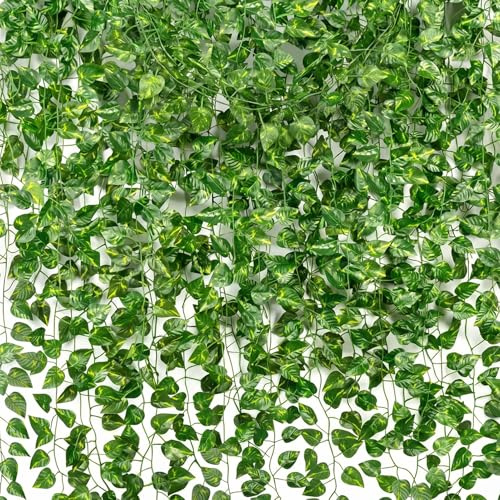 AUFIKR 12 guirnaldas de hiedra artificial, hiedra artificial para decoración de habitaciones, decoración de pared, privacidad, selva, decoración interior, jardín, fiesta