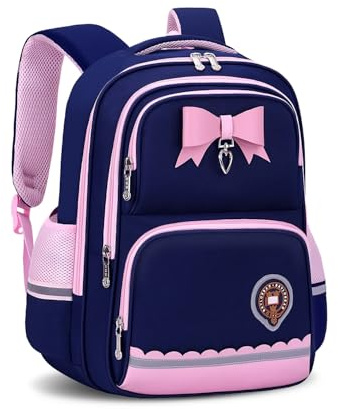 Amythe Cartable Fille Primaire CP au CM2 - Sac à Dos Kawaii pour Enfant Ergonomique et Léger - Sécurité Réfléchissante - Sac D'école Rentrée/Noël pour Filles 6-10 Ans, Bleu