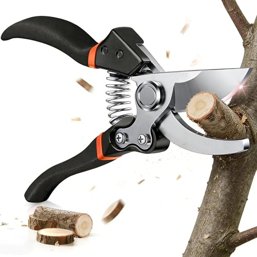 Gartenschere mit SK-5 Stahl & Sicherungssperre, Rostfreie Rosenschere | Profi für Äste bis 25mm, Rutschfester Griff, Pflanzenschere für Rosen, Sträucher, Bonsai