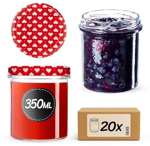 KADAX 20er Set Einmachgläser 350ml Ø82mm Herzen – für Marmelade, Konfitüre, Pesto, Sauce | mit Schraubdeckel, luftdicht & spülmaschinenfest | Twist-off Einmachgläser