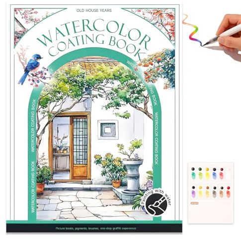 Aquarell Malbuch mit 12 Wasserfarben, NANASUGUR Aquarell Malset zum Basteln & Lernen Aquarell-Malpapier zum Zeichnen Arbeitsbuch Malblock-Set mit Aquarellpapier