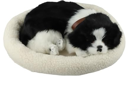 Caswynlife Realistisch atmender Hund Plüsch, weich gefülltes elektronisches Haustier, schlafendes Ornament, lebensechte Bewegung, Heimdekoration, für Kinder und Erwachsene (DogB)