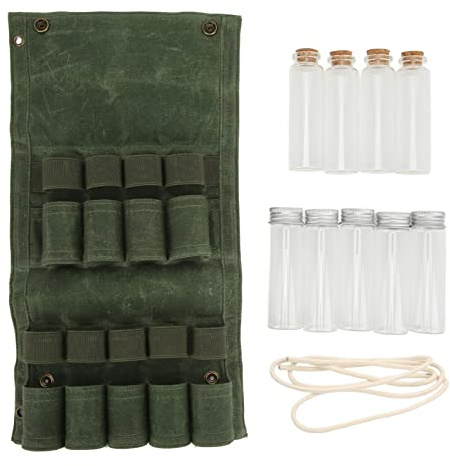 HOSEONFN Sac à Bouteille Pliable Portable Assaisonnement Sac de Rangement avec 9 Bouteilles pour Camping Barbecue Pique-nique, Vert, Décontracté