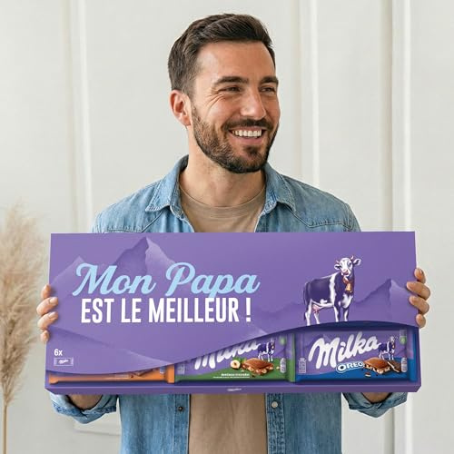 Mega Milka Schokoladentafel Vatertagsgeschenk XXL - Schokoladengeschenke für papa, mit 6 köstlichen Milka Tafeln in 3 Geschmacksrichtungen: Oreo, Haselnuss & Karamell