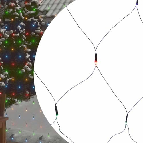 LoogCape Mehrfarbiges LED-Lichternetz 3x2 m mit 204 LEDs für Innen und Außen, wetterfest, mit 8 Lichteffekten, Verlängerungskabel, energiesparend, dimmbar, ideal für Dekorationen im Garten