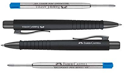 Faber-Castell 241190 Kugelschreiber, POLY BALL XB, schwarz (All Black Doppelpack + 2 Minen Blau)