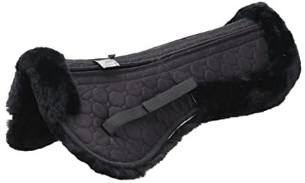 Merauno Lammfell Korrektur Pad Lammwolle Taschen Sattelkissen mit Klettband oder Reißverschluss 4 Stück Filzeinsätze enthalten echte Lammwolle und Gesteppte Baumwolle für Pony & Warmblut (Schwarz, M)
