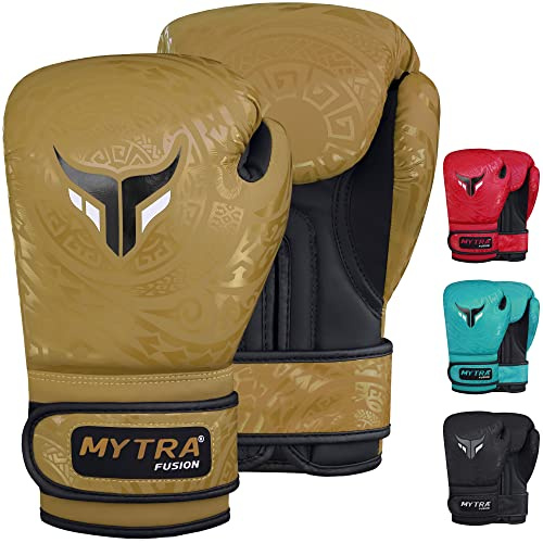Mytra Fusion Guantes de boxeo para niños para entrenamiento, kickboxing, saco de boxeo, muay thai, MMA, peleas y peleas, perfectos para niños y niñas (Gold, 4-oz)