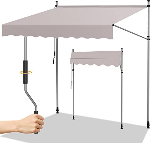 Randaco Tenda da Sole a Bracci con Manovella, 200x120cm Regolabile in Altezza, resistente ai raggi UV, Senza Forare, In Metallo e 100% Poliestere, Facile da Installare, Beige