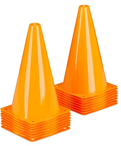 Relaxdays 48 x Pylonen, Fußball, Hundetraining, Pferdesport, Markierungskegel 23 cm, Verkehrshütchen Kinder, Leitkegel, orange