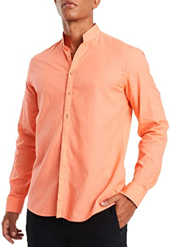 Leif Nelson Chemise Homme Manches Longues Slim Fit LN-3860, Rose saumon, Large