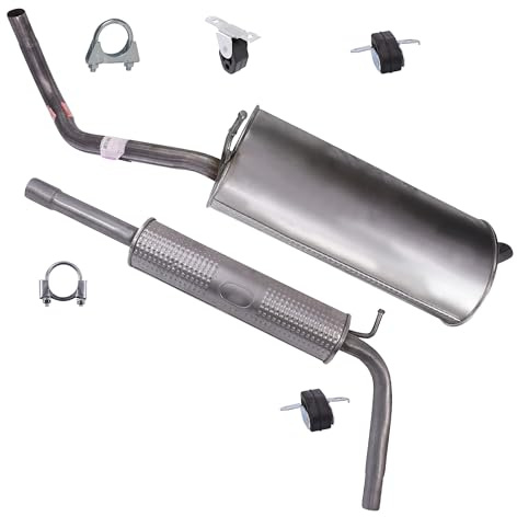 BESTPRICE Auspuff Schalldämpfer Set 1x Mittelschalldämpfer, 1x Endschalldämpfer, mit Montagematerial Kompatibel mit SEAT IBIZA III (6L1), SKODA FABIA 1 (6Y2) (6Y3), VW POLO (9N_, 9A_)