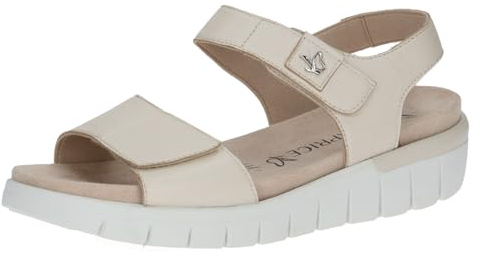 CAPRICE Comfort Sandali bassi da donna in pelle con chiusura a strappo, Crema (Cream Perlato), 40 EU