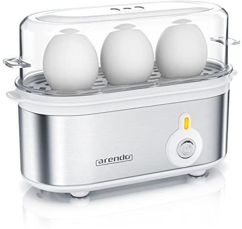 Arendo - Edelstahl Eierkocher Threecook - Egg Cooker - EIN AUS-Schalter - Wählbarer Härtegrad - 210 W - 1-3 Eier - BPA-frei - weiß