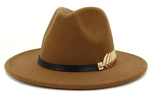 GRFIT Fedora Trilby Filzhut Hut Freizeit Metal Leaf Damen Casual Hut Jazz Hut Mode Retro Zylinder Damen Trend Verstellbar Khaki