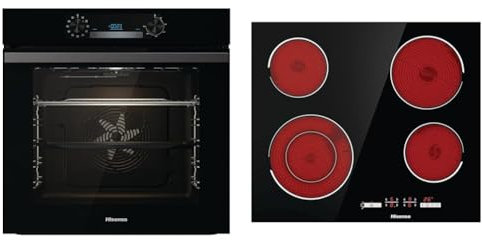 Hisense BI64211PB 77 Litre Built In Electric Single Oven With Pyrolytic Cleaning, Pizza Mode & E6432C Built-in 60cm Electric Ceramic Hob with Child Lock, Touch control, Timer Function