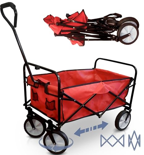 STREND PRO Bollerwagen Faltbar 50L | Klappwagen Faltbar für den einfachen Transport | Handwagen Transportwagen mit PVC Bollerwagen Räder | Helfer im Garten, Shopping, Camping | Handwagen klappbar