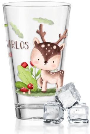 GRAVURZEILE Verre à eau avec impression UV - Motif groupe d'animaux - Design forêt - Personnalisable avec le nom de votre choix - Cadeaux pour garçons et filles pour un anniversaire, la rentrée des