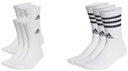 adidas Unisex Crew Socken, Weiß/Schwarz, L (43/45 EU), 6er Pack & Unisex 3 Stripes Crew Socken, White/Black, L / 43-45 EU