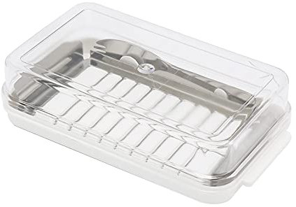 flexman Butterschneider, 7,5 X 4,1 X 1,6 Zoll, Butterbehälter mit Buttermesser, Butteraufbewahrung mit Transparenter Abdeckung für die Küche zu Hause (Butter grid cutting box (white bottom)