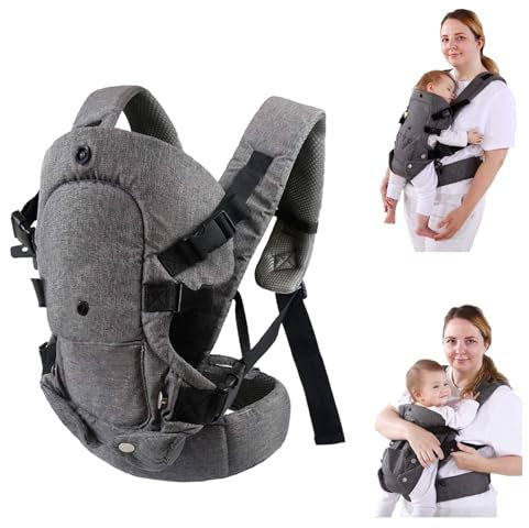Porte Bebe, 4-en-1 Physiologique Porte Bébé Naissance avec Support Ergonomique, Porte Bebe Physiologique Ajustable, Porte bebe avec siege porte bébé randonnée porte bebe devant(Gris)
