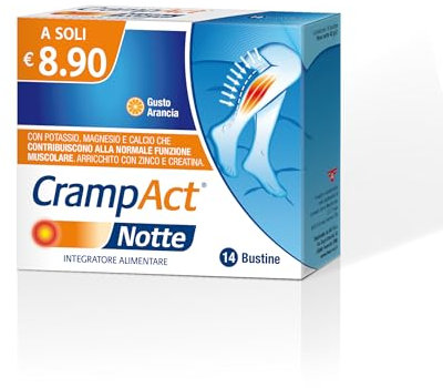 Crampact Notte, Integratore Alimentare con Potassio, Magnesio e Calcio per la Regolare Funzione Muscolare, GUSTO ARANCIA - Confezione da 14 Bustine