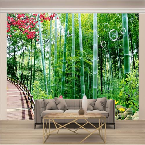 Fotomurale Carta da Parati Fotografica 3D Fotomurali Tessuto Non Tessuto Arte Poster Vello Sfondo Per Cameretta Camera Bambini Soggiorno XXXL 400cm Larghezza x 280cm Altezza Foresta di Bambù Verde