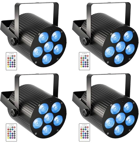 DayFlicker 4er 60W Akku Bühnenlicht Wiederaufladbarer, RGBWA+UV 6 LED DMX LED Par Scheinwerfer Batterie mit Fernbedienung Partylicht für DJ Disco Hochzeit Live Indoor Outdoor
