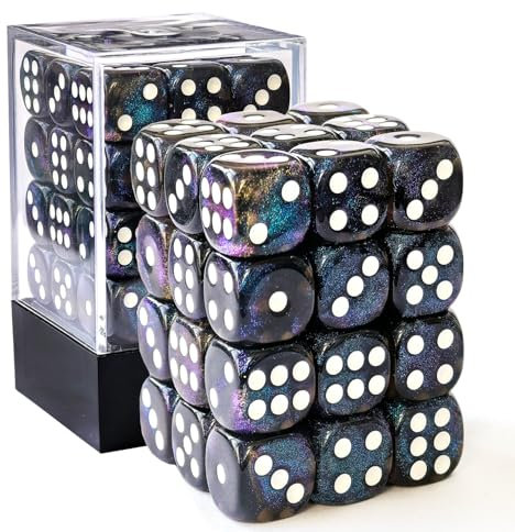 Bescon Moonstone - Dadi a 6 facce da 12 mm, scatola di mattoni da 91,4 cm, dadi neri semitrasparenti D6 con glitter blu, 12 mm a sei facce (36) blocco di dadi in pietra di luna