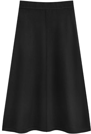 Seta T Women's Sweater Skirt Elastic High Waist Stretchy Ribbed Knit A-Line Midi Skirts Fall Winter Outfits Medium Black