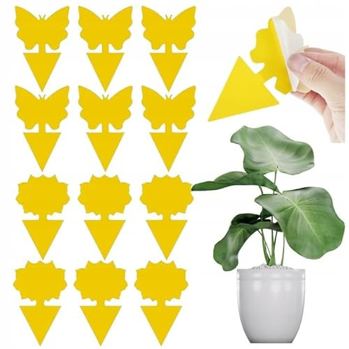 Gelbtafeln (Gelbsticker) 12 Stück – Klebefallen gegen Trauermücken, Weiße Fliegen und Fruchtfliegen – für Zimmerpflanzen, Gewächshaus & Garten – geruchlos, ungiftig, ohne Chemie