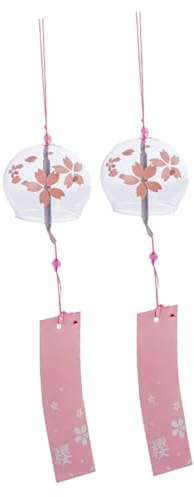 OFFSCH Campanelli a Vento Giapponesi Motivo Fiore di Ciliegio Suono Melodioso e Rilassante 2 Pezzi in Vetro Rosa Decorazioni Eleganti per Giardino e Auto