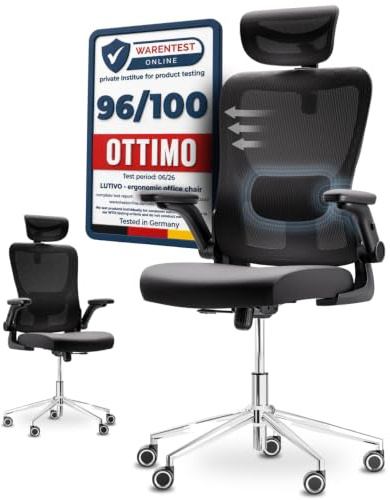 LUTIVO Bravo Bürostuhl Ergonomisch Schreibtischstuhl | Mit 8 Komfort-Einstellungen für Rückenlehne Armlehne Kopfstütze | Home Office Chair & Gaming Stuhl