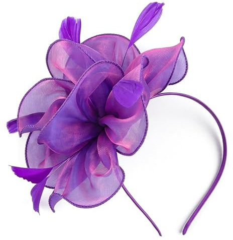 WORUIB Purple Fascinator, Lilac Fascinator with Floral Design for Wedding Events, Elegant Flower Fascinator Headpiece, Size 26 by 25 by 3 cm