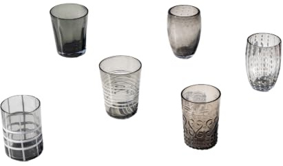 Zafferano Melting Pot Set 6 Bicchieri Monocolore - Grigio - Vetro Soffiato a Mano, 32 cl - Tumbler Artigianali per Acqua e Cocktail