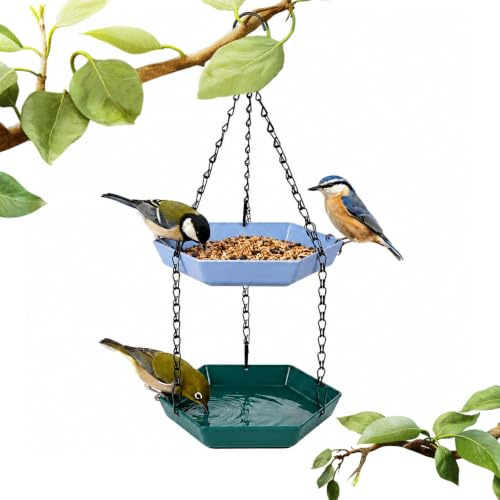 OMJMYY Mangeoire Oiseaux Exterieur à Suspendre avec Double Plateau Abreuvoir Oiseaux Plastique Baignoire Oiseaux Exterieur pour Petits Sauvages en Jardin Parc Balcon