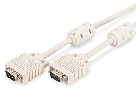 DIGITUS Cavo di connessione VGA per monitor - 1024x768p/60Hz - HD15 - maschio/maschio - 1,8 m - 2x Filtro in ferrite - Beige