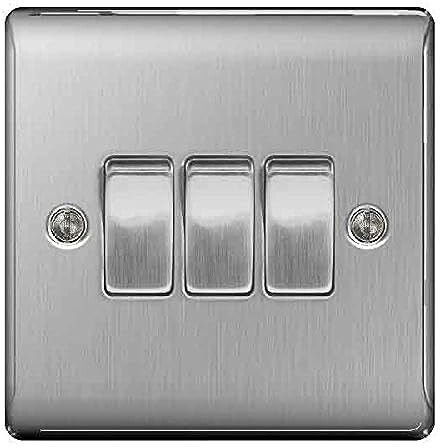 BG Nexus NBS Range Brushed Steel Switches & Sockets - Full Range of Matching Items (3 Gang, 2 Way Light Switch)