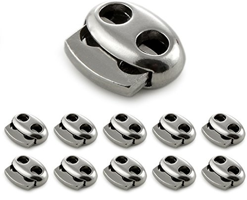 Ganzoo Kordelstopper mit Doppellochung, Kordelklemme aus Metall, Silber, 10er Set, 17 mm x 15 mm, Loch 4 mm, zum Fixieren von Zugbändern an Jacken, Hoodies, Sporthosen, Schuhen, Taschen und Beuteln
