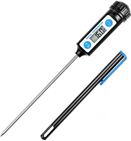 Anpro - Termómetro digital de cocina, con sonda larga y pantalla LCD, para alimentos como carne, aceite, leche, vino, barbacoa y agua caliente, negro