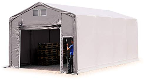 TOOLPORT Lagerzelt Zelthalle 5x8 m mit Hochziehtor - robuste PRIMEtex PVC Plane 2300 N - Wasserdicht 3m Seitenhöhe