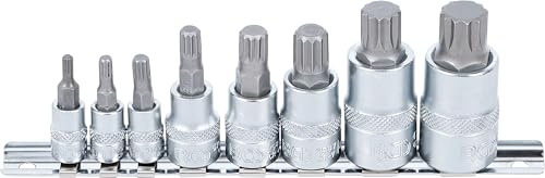 BGS 5105 | Bit-Einsatz-Satz | Innenvielzahn (für XZN) | M4 - M16 | 8-tlg. | Antrieb 6,3 mm (1/4), 10 mm (3/8), 12,5 mm (1/2) | Chrom-Vanadium-Stahl | verchromt, matt | Metallschiene