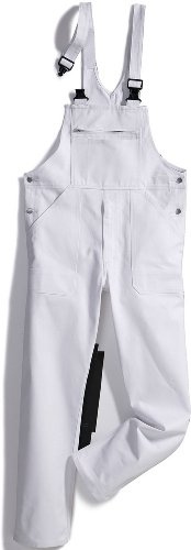 BP Workwear Basic 1413-060-21 Latzhose - Verstellbarer Bund - Kunststoff-Clip-Verschlüsse - Reine Baumwolle - Normale Passform - Größe: 52 - Farbe: weiß