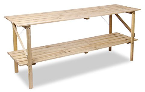 Lacewing 2 Tier 6ft Collapsible Wooden Staging for Garden Greenhouse Tool Storage Shelf Outside Strong Durable Treated Pine Wood (183cm x 53cm)