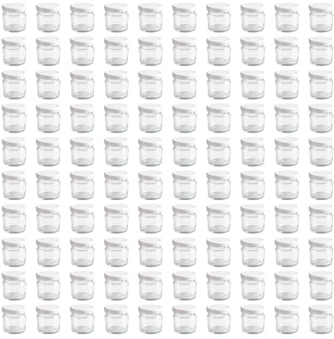 Vitrea 100x Mini Marmeladengläser 50 ml - mit Deckel Weiß TO 43 - kleine Einmachgläser zum befüllen mit Schraubdeckel - Schraubgläser - leere Gläser für Marmelade - 100 Stück