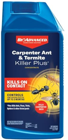 BioAdvanced Carpenter Ant & Termite Killer Plus Concentrate - Kills 75+ Listed Insects - Outdoor Insect Control - Up to 3 Months Protection - Covers Up to 21,000 Square Feet - 40 oz Bottle