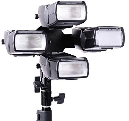 Quenox Professioneller Blitzhalter für bis zu 4 Aufsteckblitze mit Halterung für einen Studioschirm für Spigots 3/8 bis 5/8