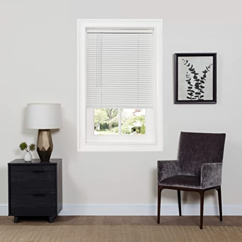 Cordless Room Darkening Mini Blind - 35 Inch Width, 64 Inch Length, 1 Slat Size - Pearl White - Cordless GII Deluxe Sundown Horizontal Windows Blinds for Interior by Achim Home Decor