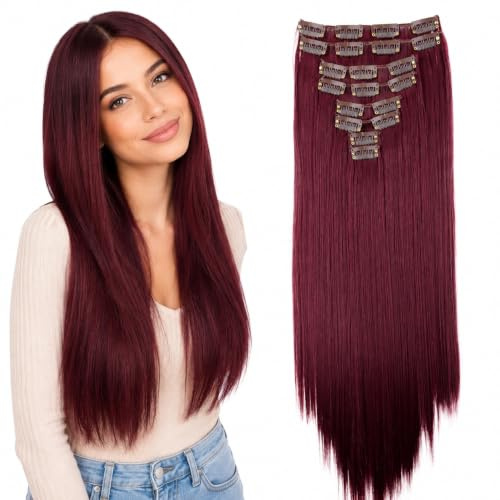 CAISHA XXL 50cm 8er Clip In Extensions Haarverlängerung Burgunderrot CES117