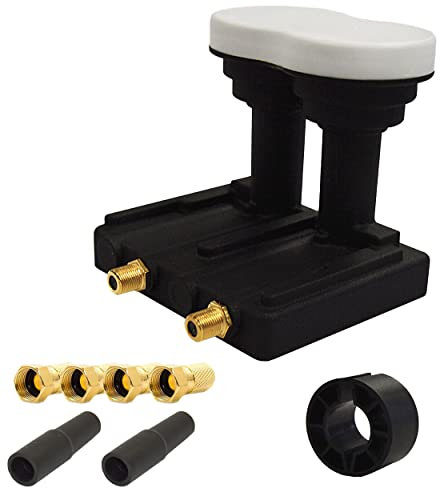 Premium X Monoblock Twin PXMB-3T LNB 0,1dB HDTV FullHD für 80-85cm Schüssel dazu 4X F-Stecker und 2X Gummitülle